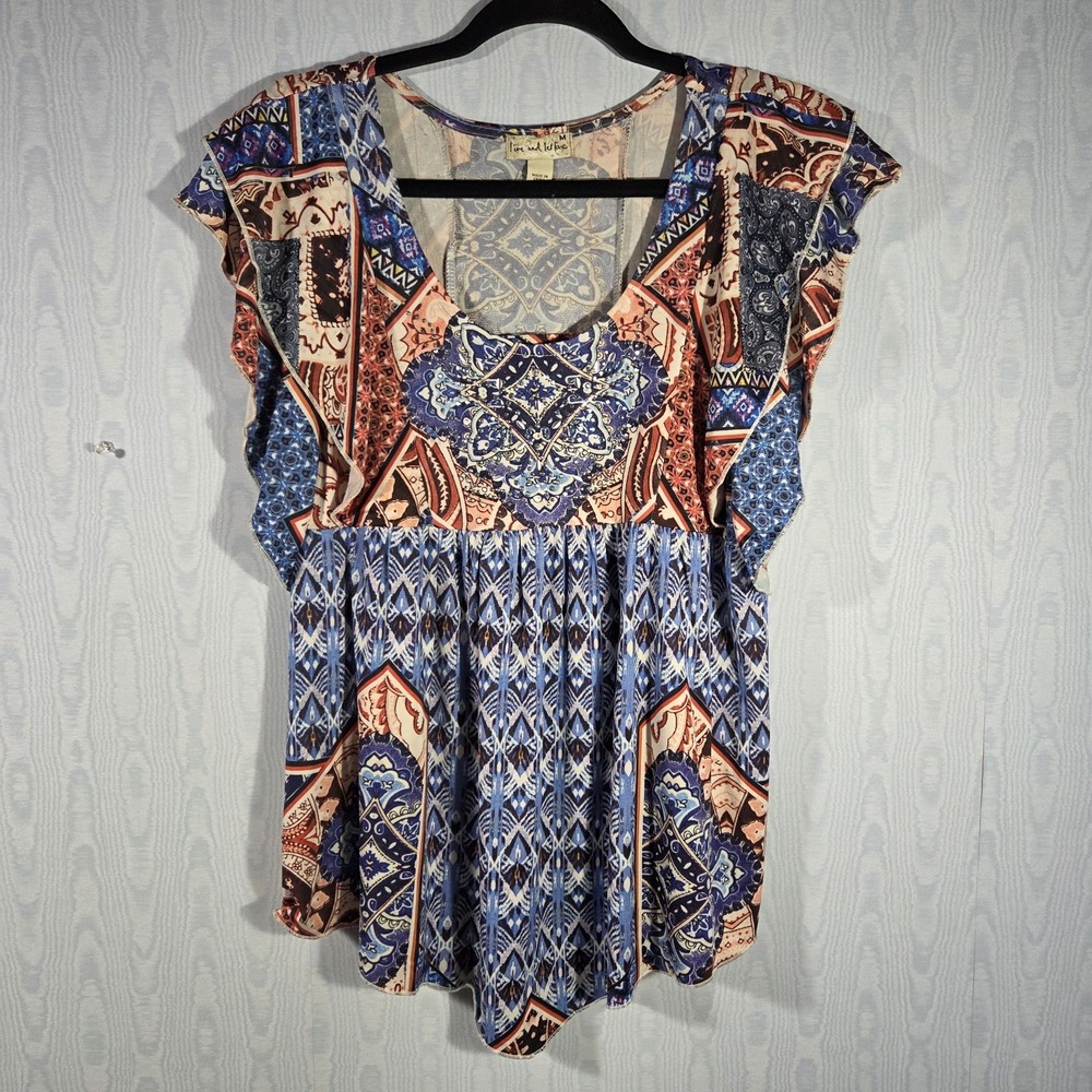 Live & Let Live Womens M Top Tunic Rhinestone Ruffled Lace Boho Hippie Indie‎